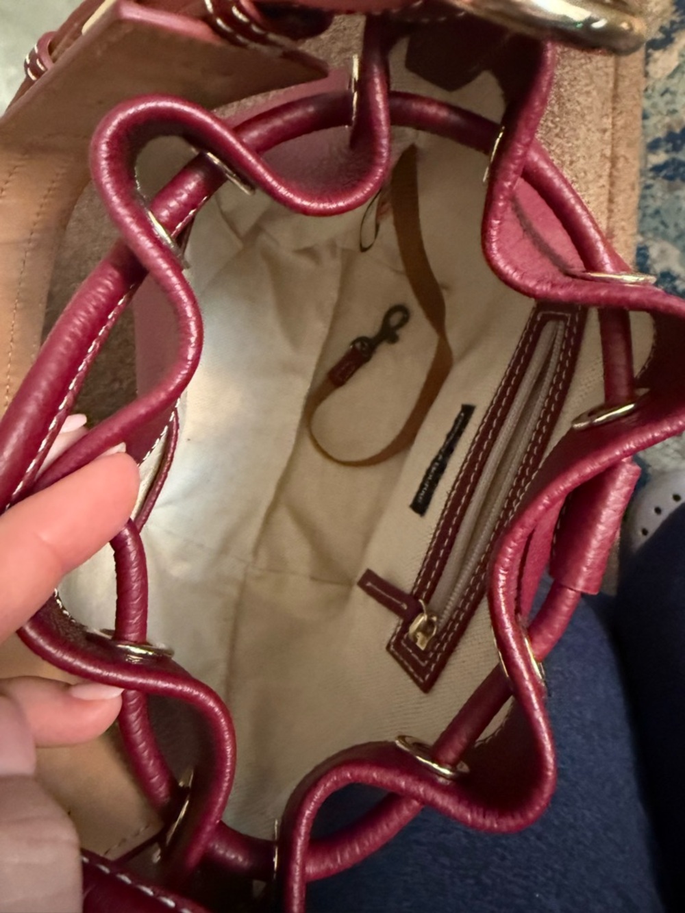 Dooney & Bourke Lucca Leather Small Drawstring
In Wine in EUC - Picture 4 of 5